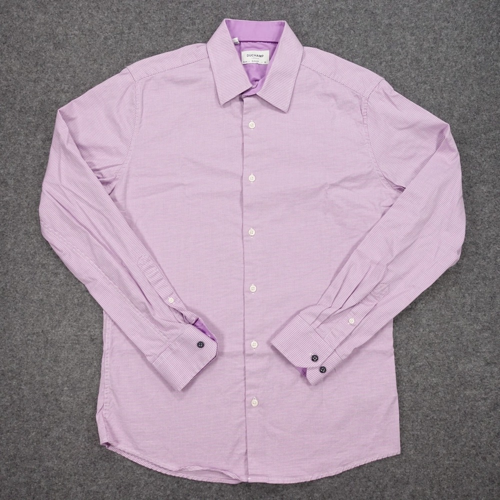 Duchamp Button Down Shirt Men's 15.5 Medium Slim Fit Micro Houndstooth Purple